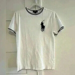 Polo by Ralph Lauren White Short Sleeve Polo- Large Navy Horse -Size Large EUC